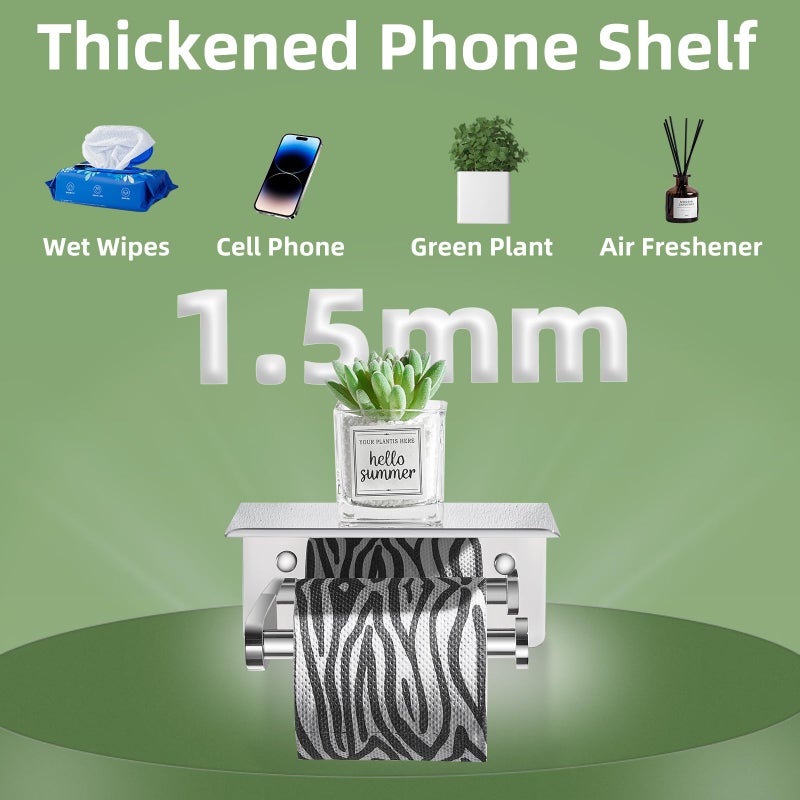 APLusee Toilet Paper Holder with Phone Shelf Polished Chrome, SUS 304 Stainless Steel Bathroom Accessories Tissue Roll Dispenser Storage Wall Mounted - Image 4